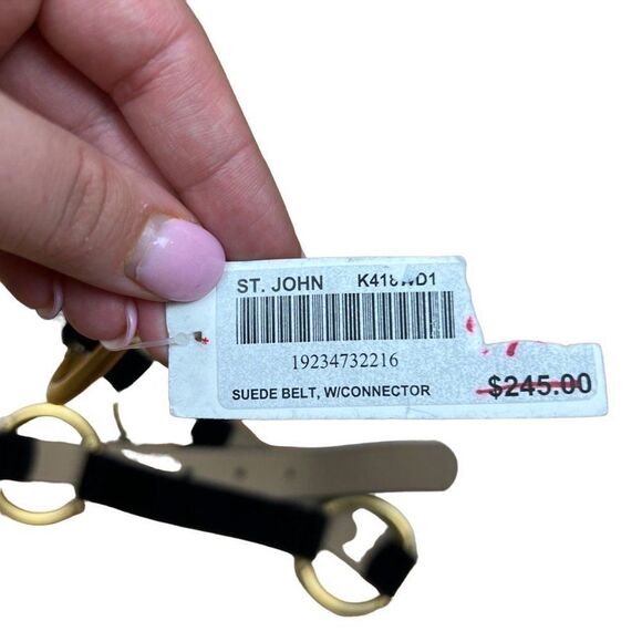 NWT St. John Black Suede Gold Circle Link Genuine Italian Leather Belt - Picture 2 of 6